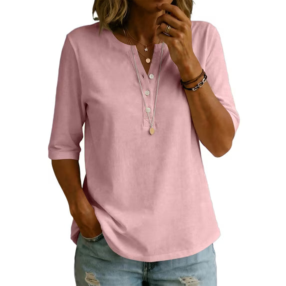 🌿 Classic Henley Collar 100% Cotton T-Shirt