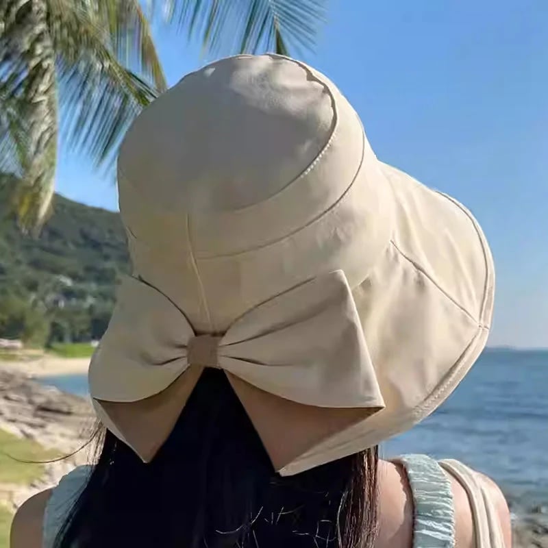 👒Summer Hot Sale☀️Women's Bowknot Wide Brim Sun Protective Hat