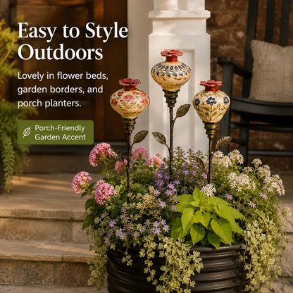 🔥Last Day 50% OFF🌺 Vintage Ceramic Hummingbird Feeder Garden Stake — Handcrafted Floral Bird Feeder Decoration