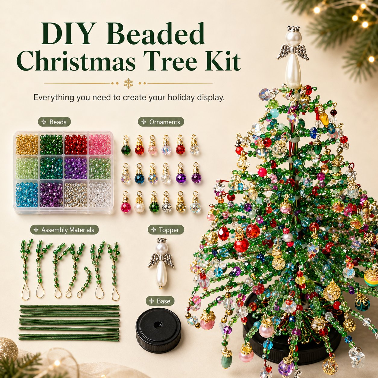 🎄✨ DIY Beaded Christmas Tree Kit – Create Your Own Sparkling Holiday Decoration