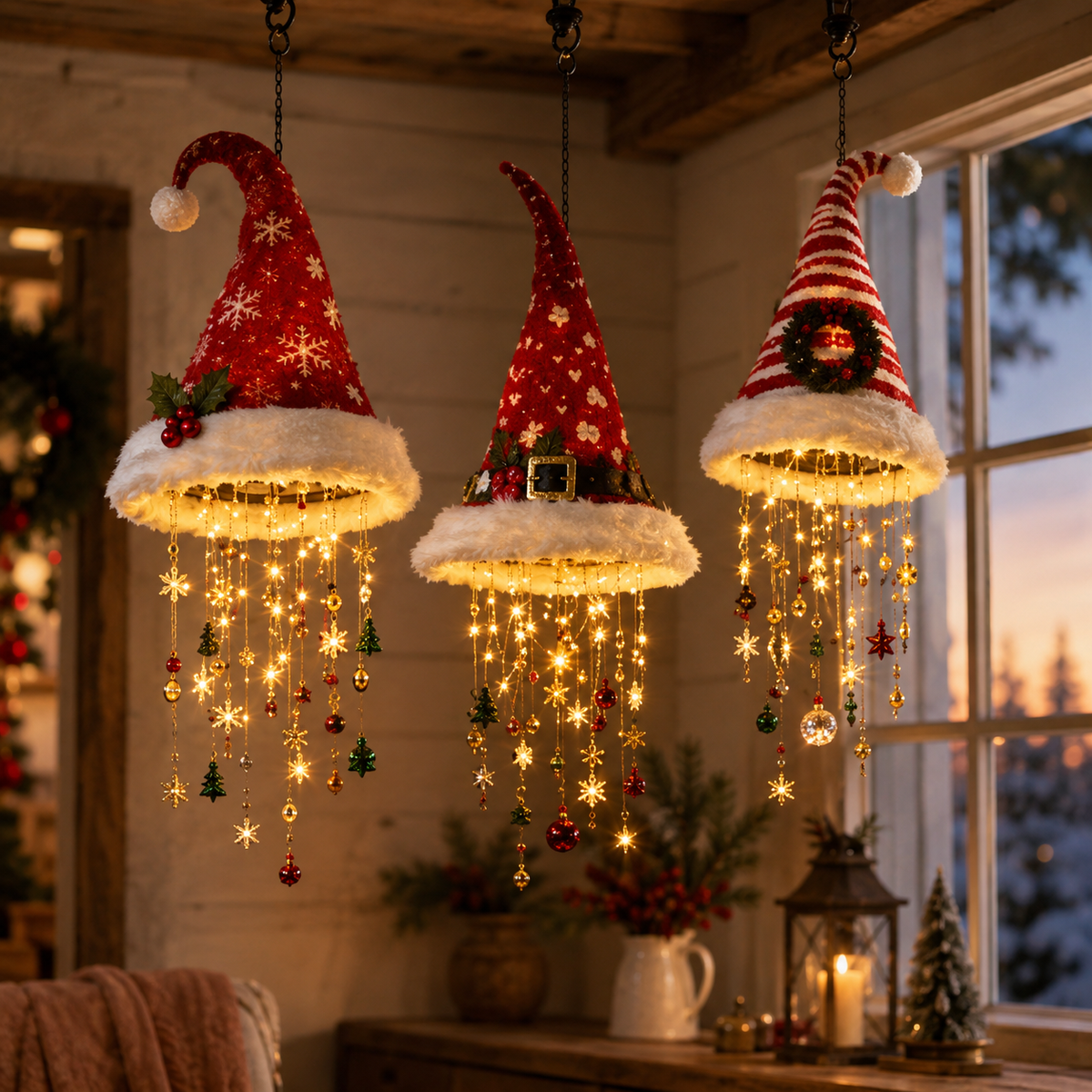 🔥Today 50% OFF🎅 Lighted Santa Hat Hanging Chandelier 🎄