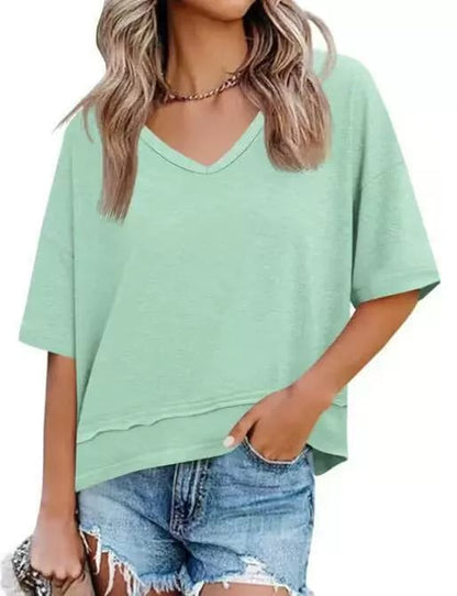 Womens Summer V Neck T Shirts Casual Short Sleeve Flowy Tops Cute Loose Fit Basic Tees Summervibes