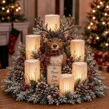🎄Last Day 49% OFF -🕯️Christmas Lighted Centerpiece with Flameless Candle Glow