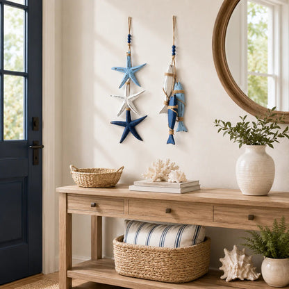 ⭐2026 HOT SALE 40% OFF🐟🌊Lighted Coastal Wooden Starfish & Fish Hanging Decor