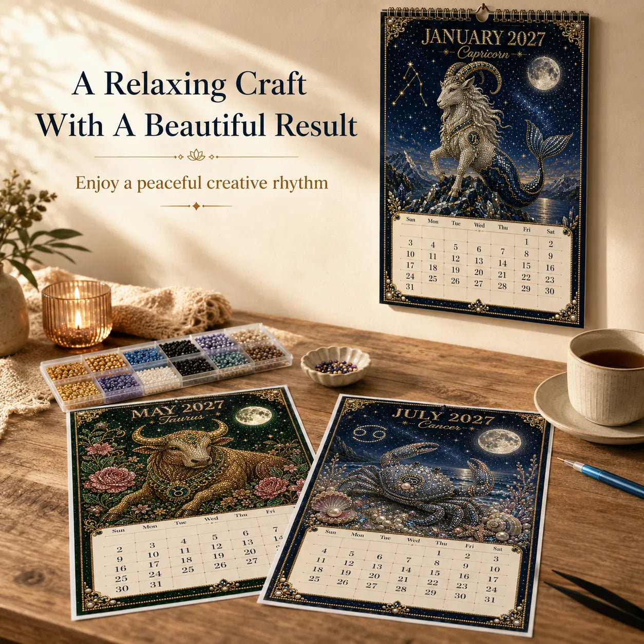 ⏳ Last Day 49% OFF – 🌙 Beginner-Friendly 2027 Twelve Zodiac Bead Art Calendar Kit | Complete Kit with Zodiac Design Base, Decorative Beads & Step-by-Step Guide Included 💕