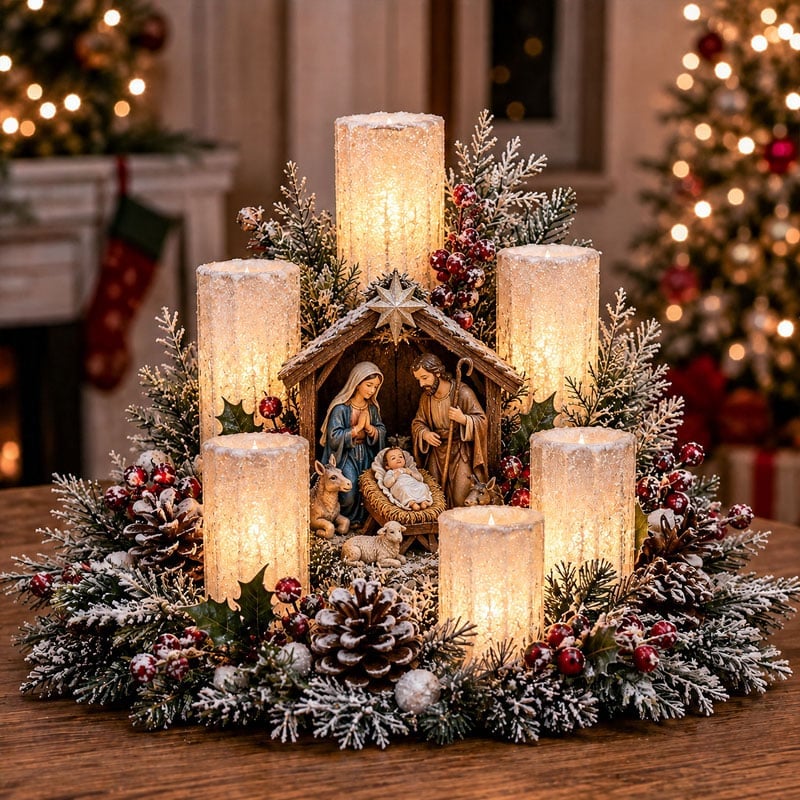 🎄Last Day 49% OFF -🕯️Christmas Lighted Centerpiece with Flameless Candle Glow