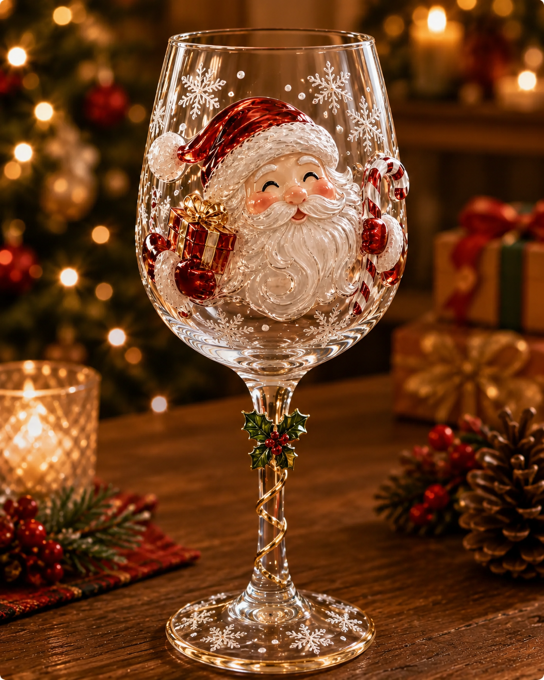 Christmas handcrafted 3D wine glass