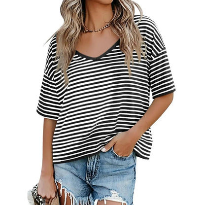 Womens Summer V Neck T Shirts Casual Short Sleeve Flowy Tops Cute Loose Fit Basic Tees Summervibes