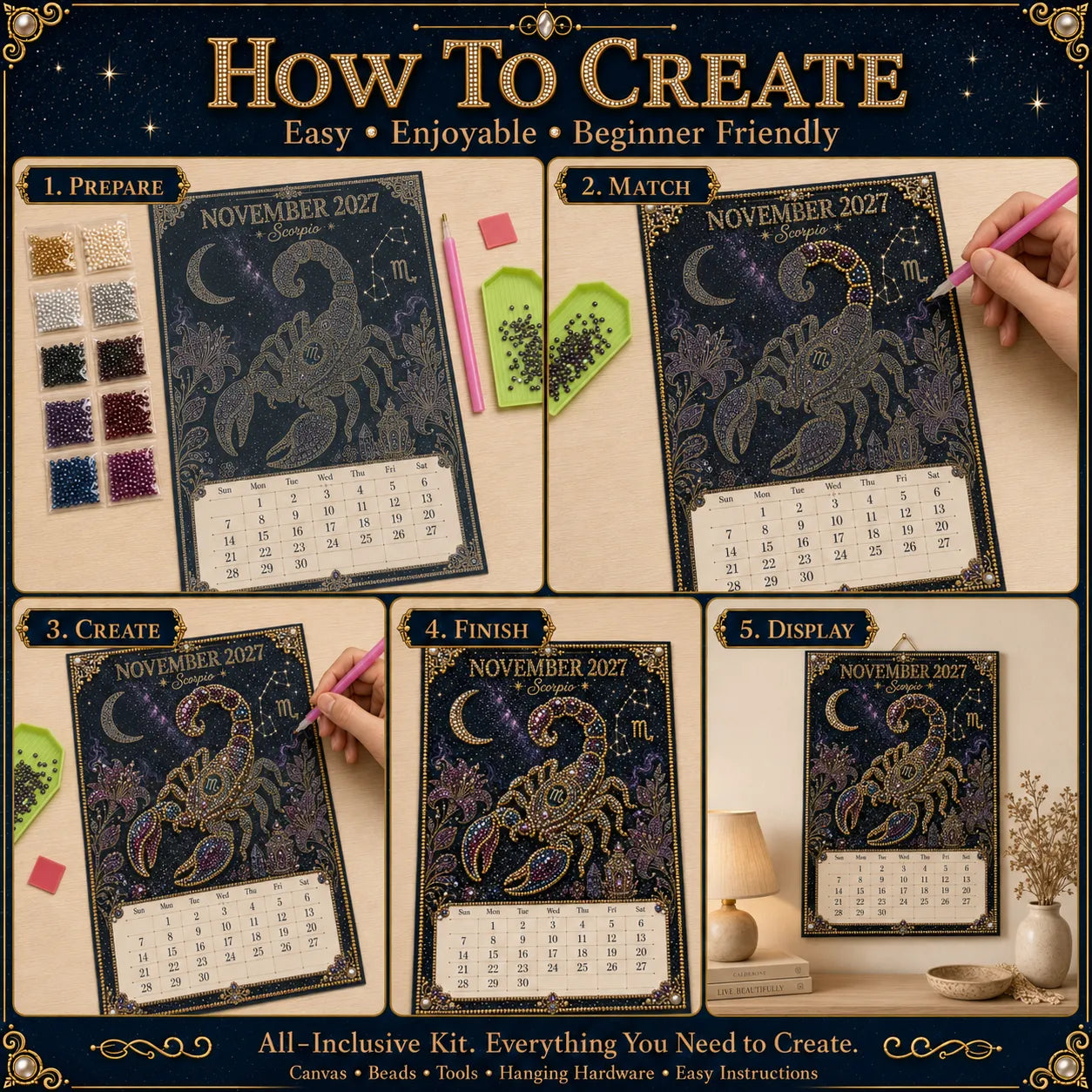 ⏳ Last Day 49% OFF – 🌙 Beginner-Friendly 2027 Twelve Zodiac Bead Art Calendar Kit | Complete Kit with Zodiac Design Base, Decorative Beads & Step-by-Step Guide Included 💕