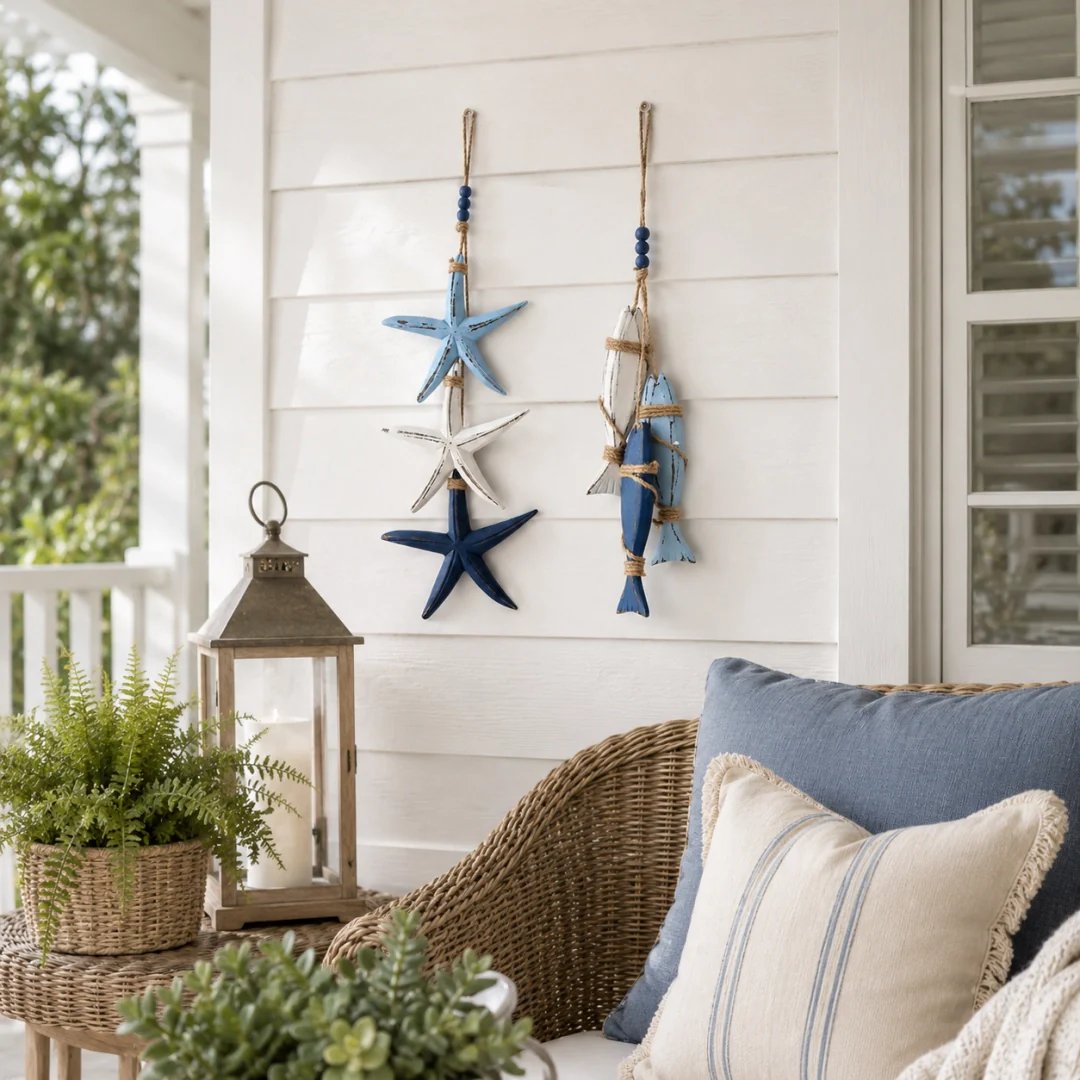⭐2026 HOT SALE 40% OFF🐟🌊Lighted Coastal Wooden Starfish & Fish Hanging Decor