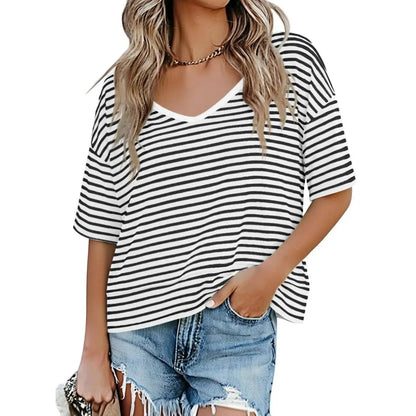 Womens Summer V Neck T Shirts Casual Short Sleeve Flowy Tops Cute Loose Fit Basic Tees Summervibes