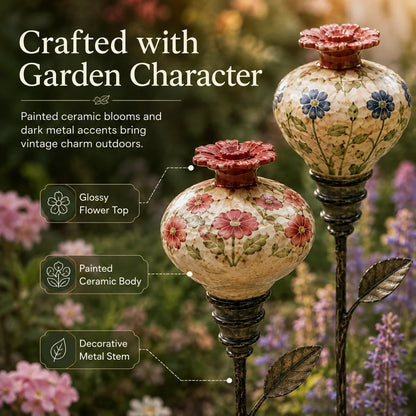 🔥Last Day 50% OFF🌺 Vintage Ceramic Hummingbird Feeder Garden Stake — Handcrafted Floral Bird Feeder Decoration