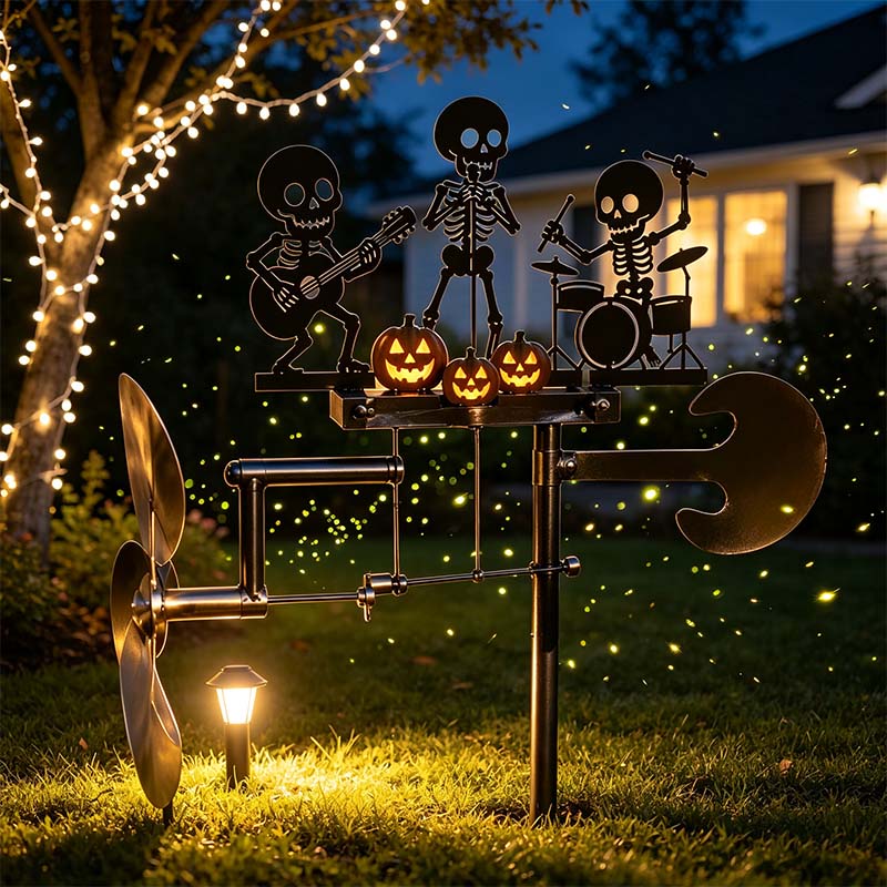 Halloween Skeleton Metal Drummer Kinetic Wind Spinner