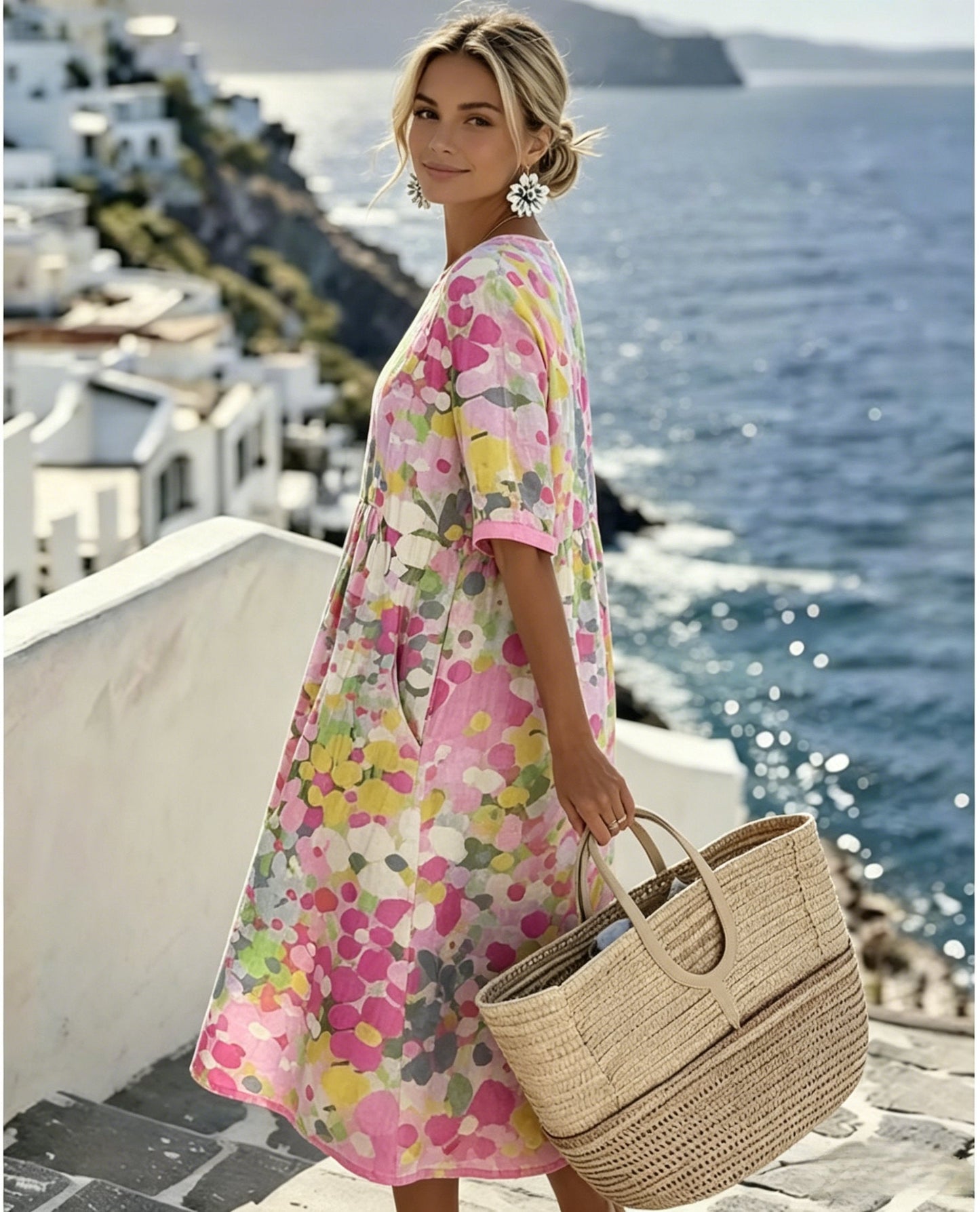 🌼 COLOUR BLOOM: Bright, Soft, Effortless Watercolor Milk Silk Dress