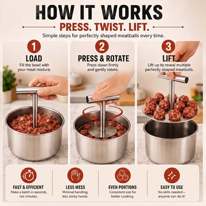 🍝FAMILY KITCHEN DEAL | Stainless Steel Meatball Press - Make Uniform Meatballs for Pasta, Dinner & Meal Prep
