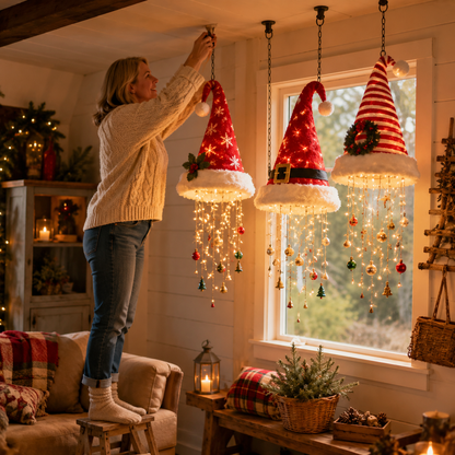 🔥Today 50% OFF🎅 Lighted Santa Hat Hanging Chandelier 🎄