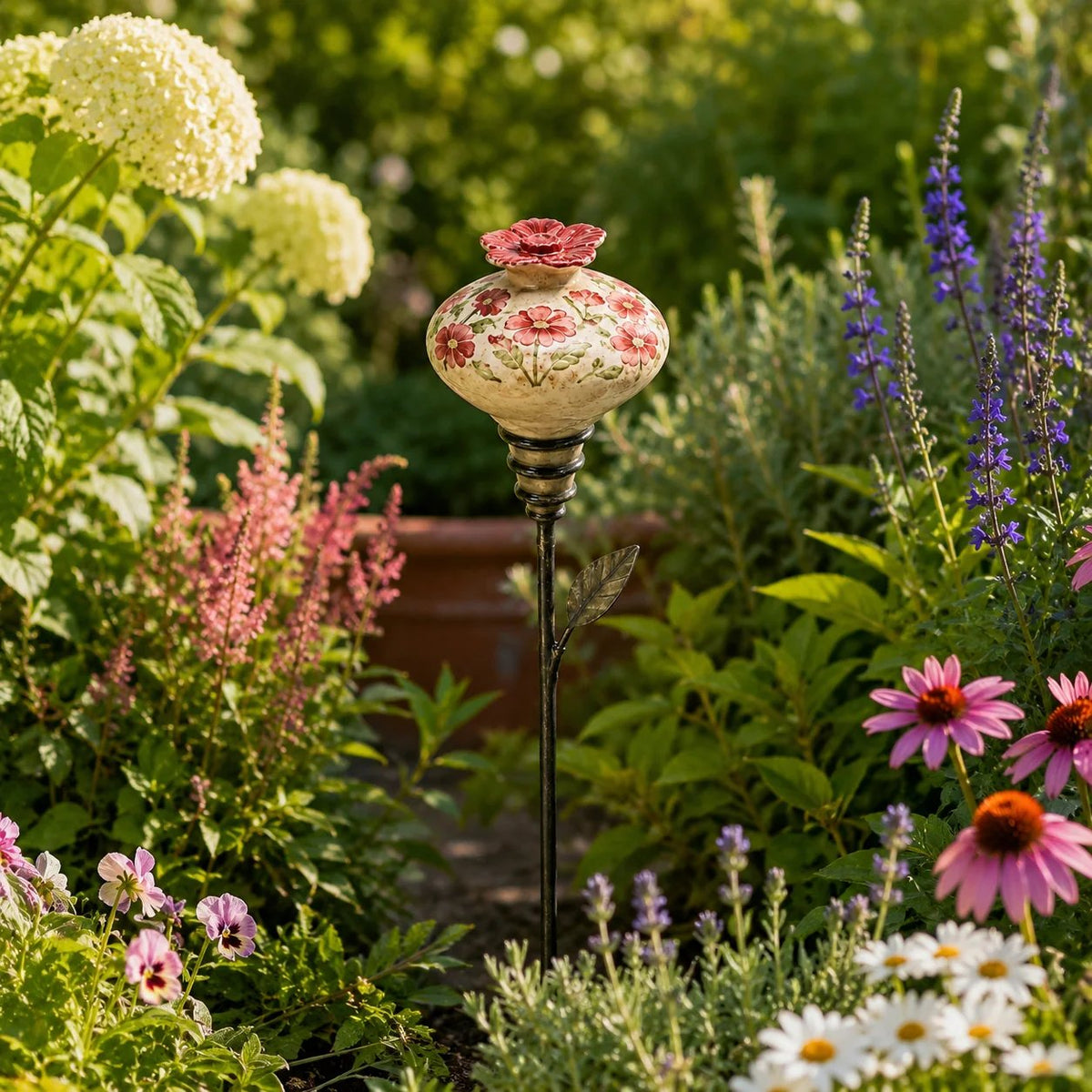 🔥Last Day 50% OFF🌺 Vintage Ceramic Hummingbird Feeder Garden Stake — Handcrafted Floral Bird Feeder Decoration