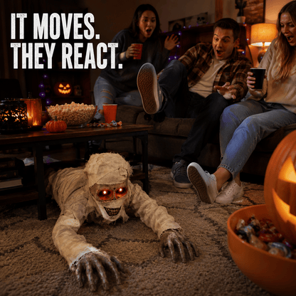 Sound-Activated Animated Crawling Mummy with Glowing Red Eyes