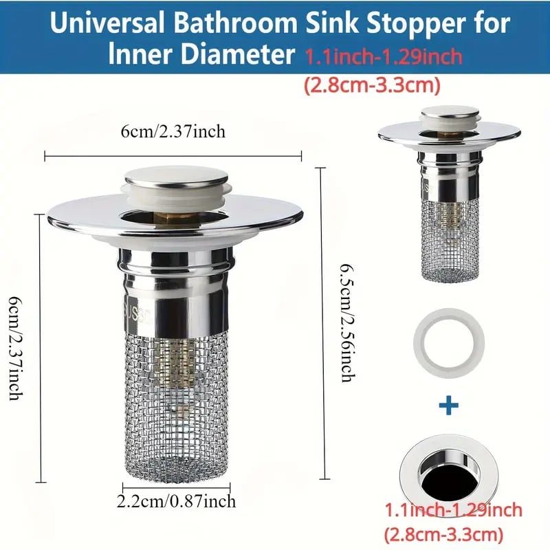 🔥Last save 49% OFF  Bathroom Sink Stopper Hair Catcher, Universal Pop Up Sink Drain Filter with Stainless Steel Filter Basket, Bathroom Sink Drain Strainer