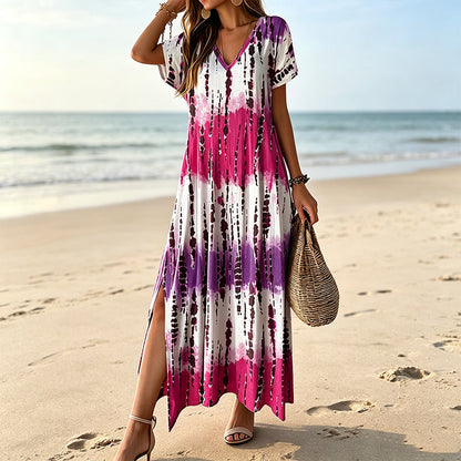 🎁2026 New Arrivals 50% OFF💥Women’s Tie Dye V Neck Maxi Dress – Breathable Comfort, Relaxed Fit and Effortless Summer Style ✨
