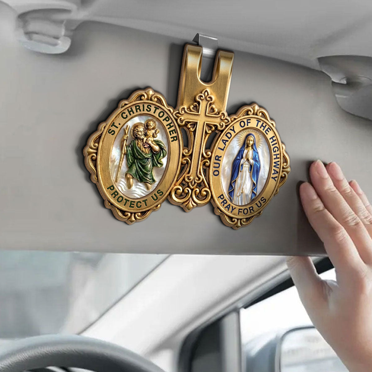 St. Christopher & Mary Protection -  Car Visor Clip
